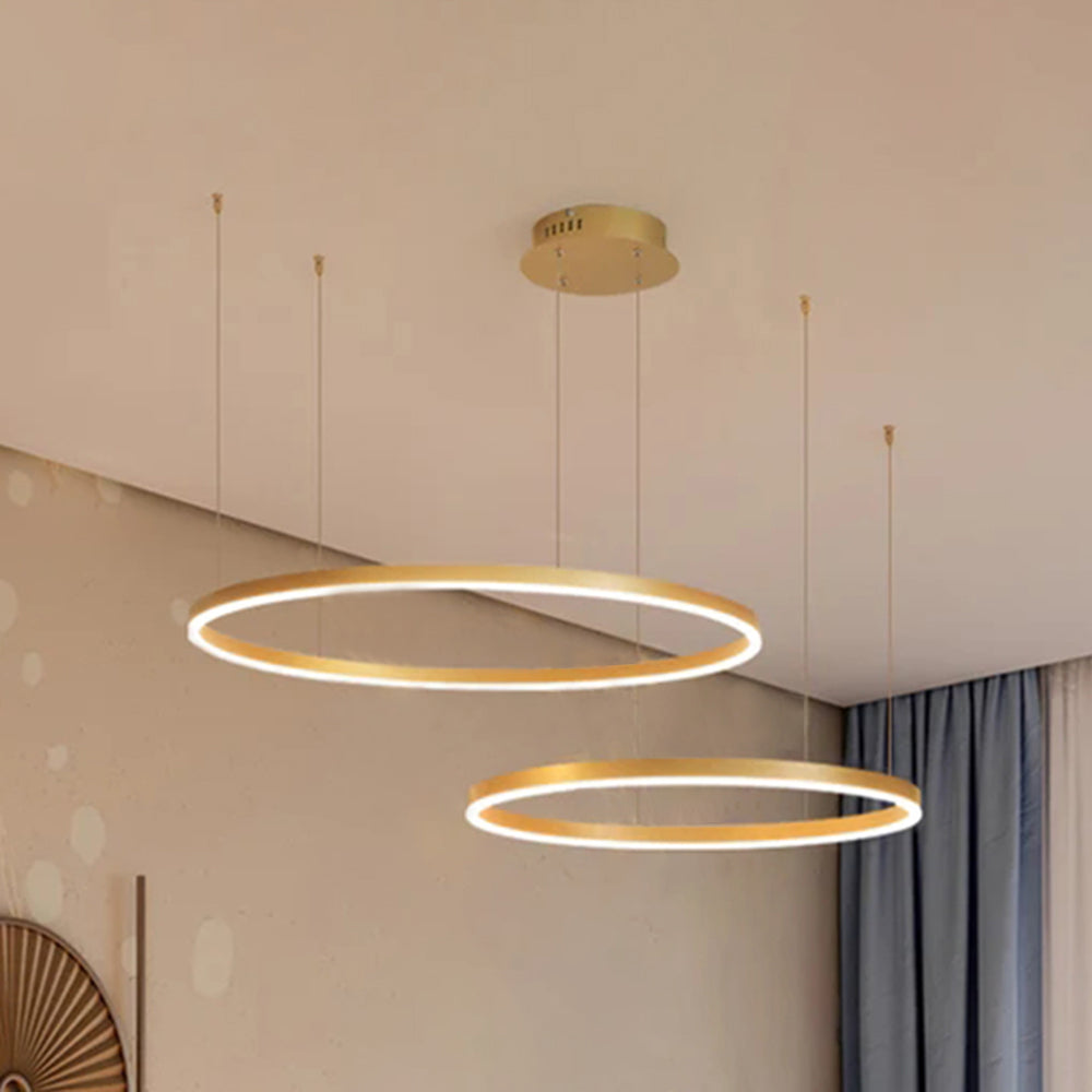 Nowoczesna lampa wisząca Remi z pierścieniami – metalowa, czarna/złota/kawa 48