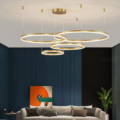 Nowoczesna lampa wisząca Remi z pierścieniami – metalowa, czarna/złota/kawa 50