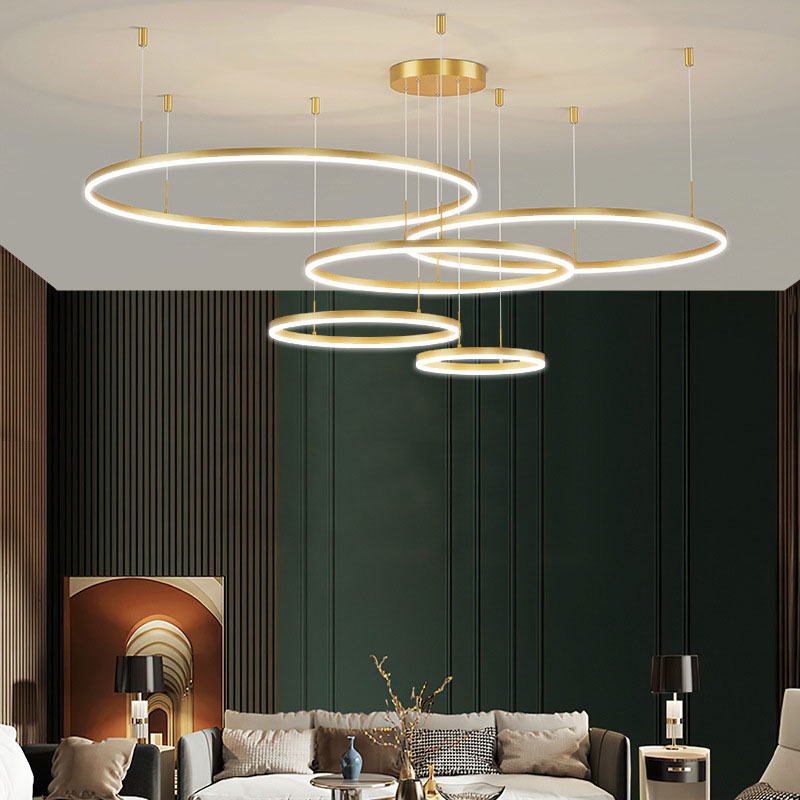 Nowoczesna lampa wisząca Remi z pierścieniami – metalowa, czarna/złota/kawa 51