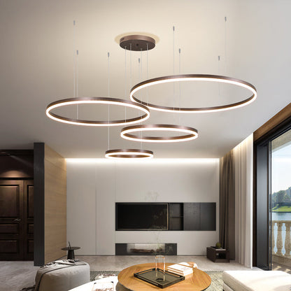 Nowoczesna lampa wisząca Remi z pierścieniami – metalowa, czarna/złota/kawa 54