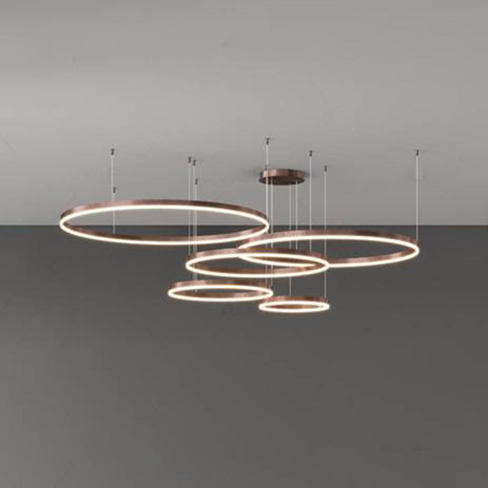 Nowoczesna lampa wisząca Remi z pierścieniami – metalowa, czarna/złota/kawa 55