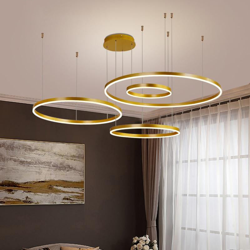 Nowoczesna lampa wisząca Remi z pierścieniami – metalowa, czarna/złota/kawa 7