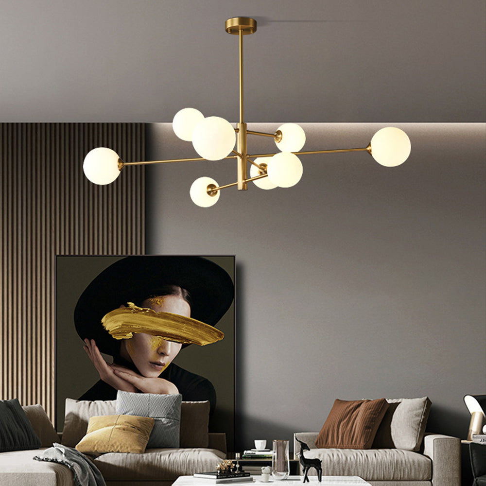 Nowoczesna lampa wisząca Truva Bubble. Miedź/Szkło. Czarny/Miedź. Salon 5