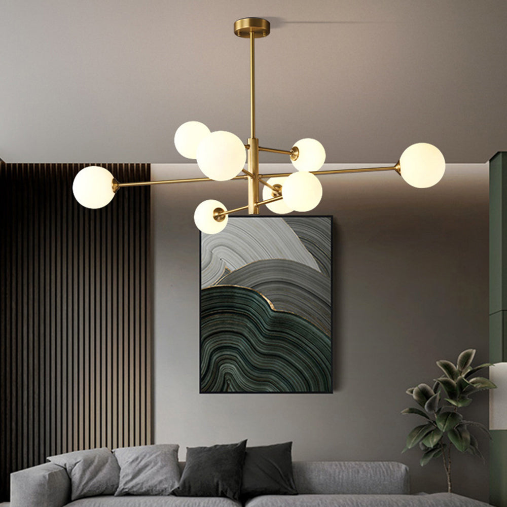 Nowoczesna lampa wisząca Truva Bubble. Miedź/Szkło. Czarny/Miedź. Salon 7
