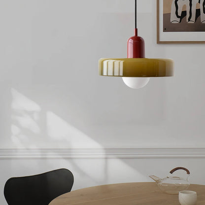 Nowoczesna lampa wisząca z kolorowym szklanym kloszem Bauhaus