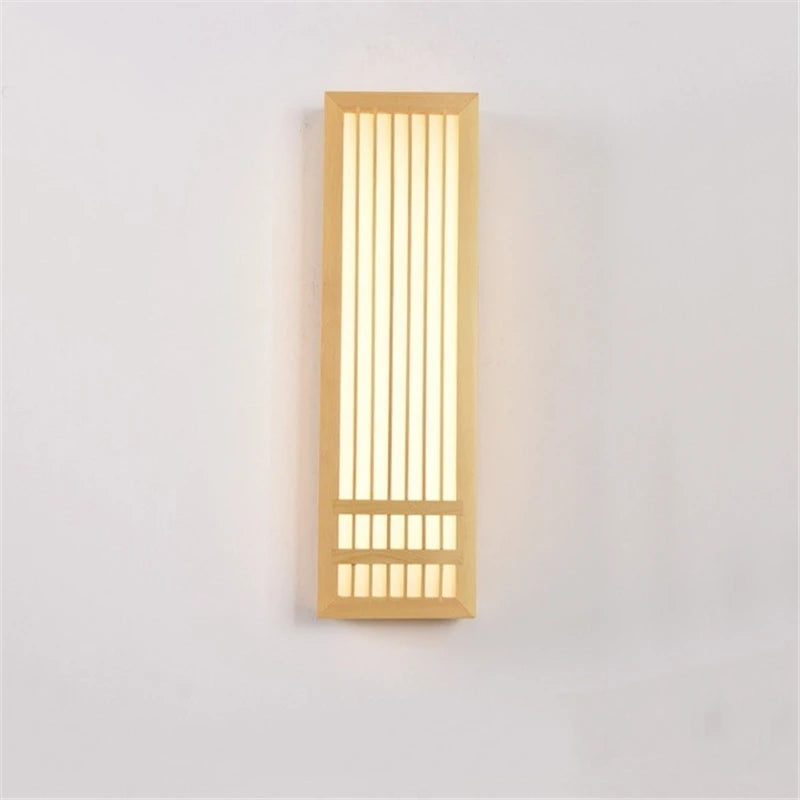 Kinkiet ścienny drewniany LED – lampa w stylu japandi z dekoracyjnym panelem
