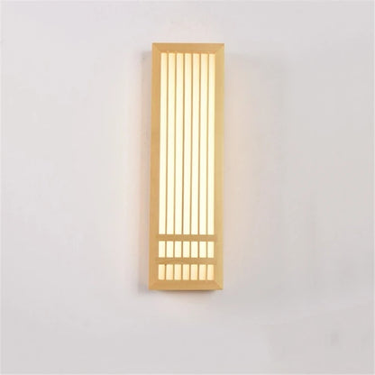 Kinkiet ścienny drewniany LED – lampa w stylu japandi z dekoracyjnym panelem