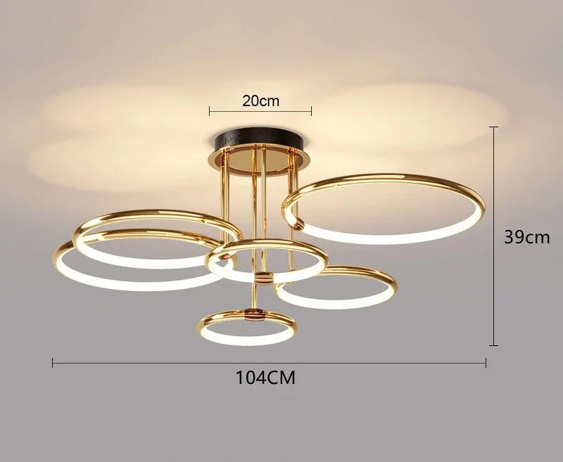 Nowoczesny żyrandol LED z pierścieniami – lampa sufitowa z geometryczną formą