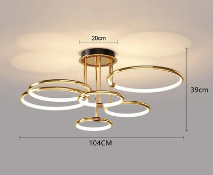 Nowoczesny żyrandol LED z pierścieniami – lampa sufitowa z geometryczną formą