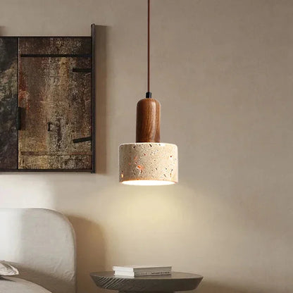 Lampa wisząca z naturalnego kamienia i drewna – nowoczesna lampa sufitowa do kuchni lub jadalni