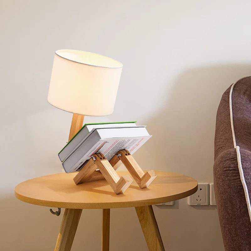 Designerska lampa stołowa drewniana – regulowana, nowoczesna forma drewniany robót