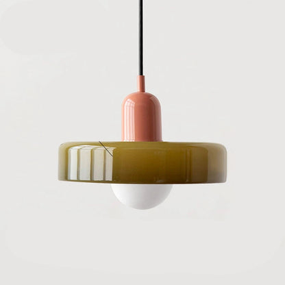 Nowoczesna lampa wisząca z kolorowym szklanym kloszem Bauhaus