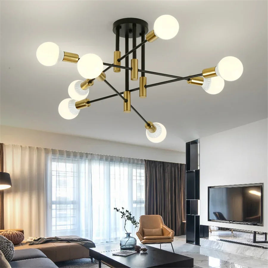 Industrialna lampa sufitowa żyrandol z okrągłymi lampami