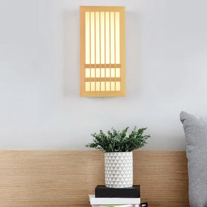 Kinkiet ścienny drewniany LED – lampa w stylu japandi z dekoracyjnym panelem