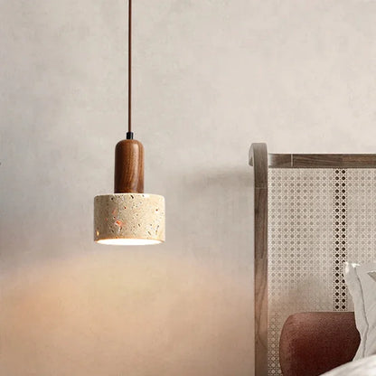 Lampa wisząca z naturalnego kamienia i drewna – nowoczesna lampa sufitowa do kuchni lub jadalni