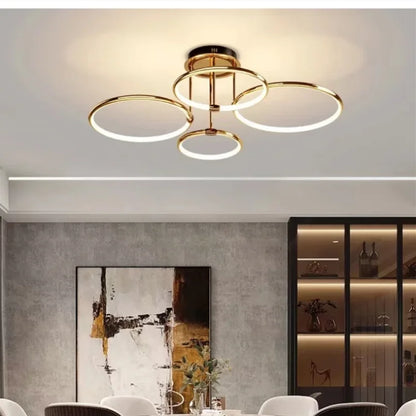 Nowoczesny żyrandol LED z pierścieniami – lampa sufitowa z geometryczną formą