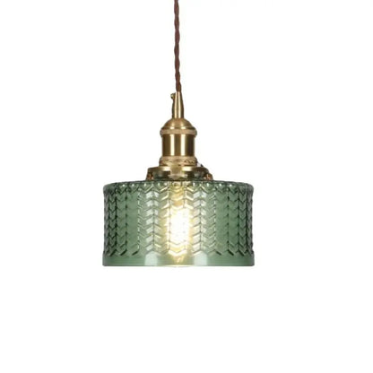 Szklana lampa wisząca w stylu vintage z ryflowanym kloszem i złotym wykończeniem