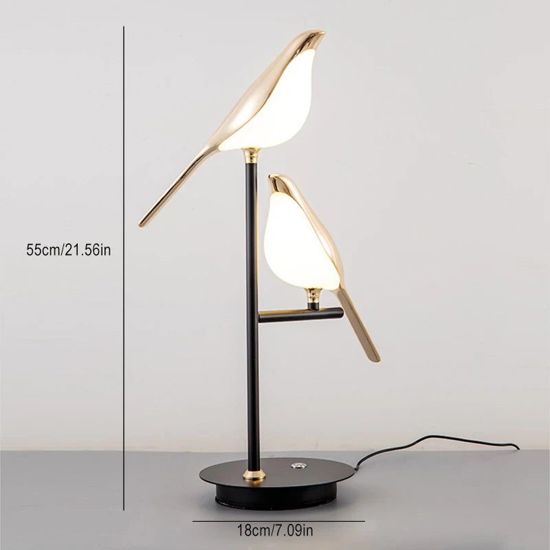 Lampka nocna LED z ptakami – designerska lampa stołowa do sypialni i salonu