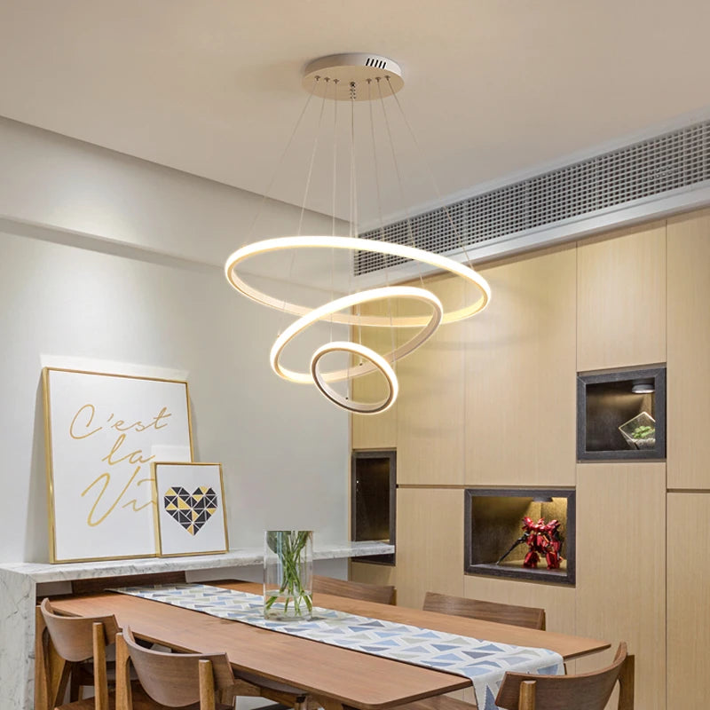 Designerska lampa wisząca LED żyrandol – nowoczesna forma pierścieni 3D