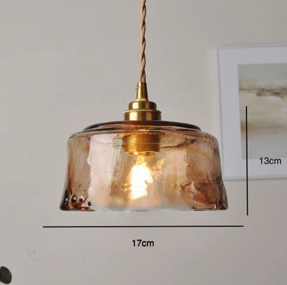 Lampa wisząca z bursztynowego szkła artystycznego z mosiężnym wykończeniem