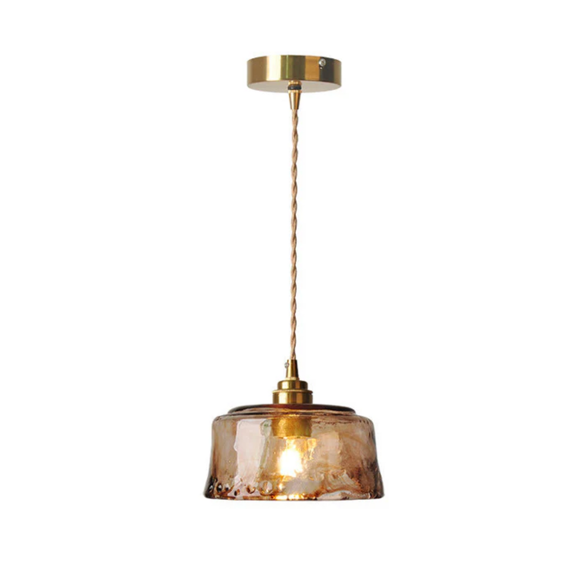 Lampa wisząca z bursztynowego szkła artystycznego z mosiężnym wykończeniem