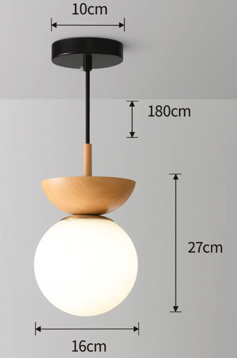 Lampa sufitowa lub wisząca z mlecznym kloszem i drewnianym akcentem – minimalistyczna elegancja do każdego wnętrza