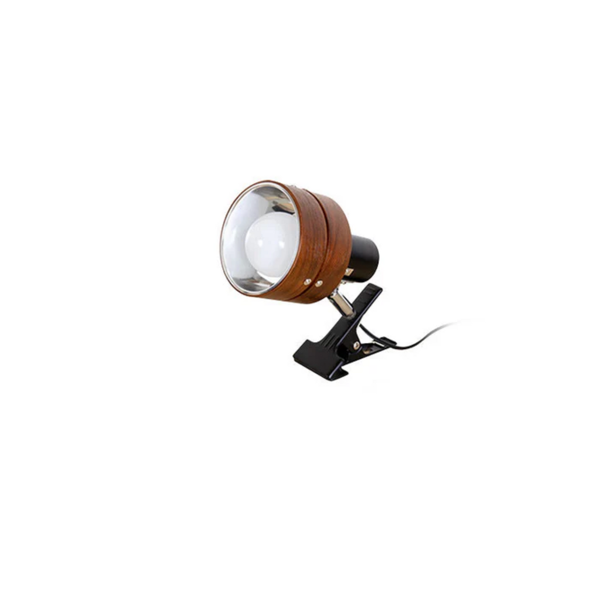 Regulowana lampa klipsowa w stylu retro – metalowo-drewniany reflektor biurkowy