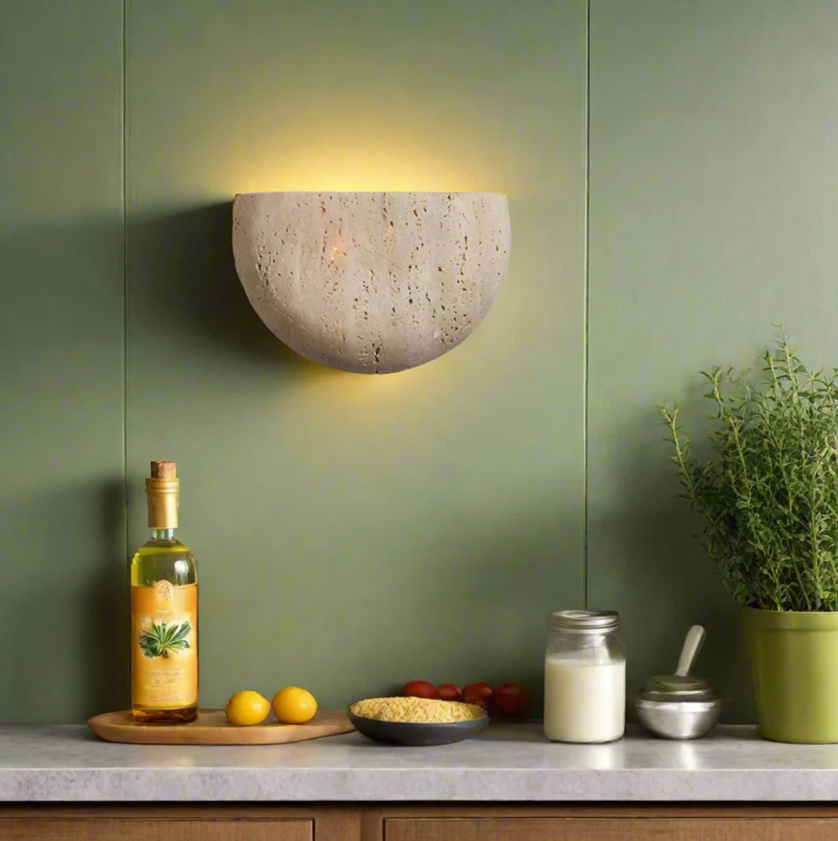 Kinkiet ścienny z kamienia naturalnego – lampa ścienna półokrągła LED