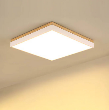Nowoczesna lampa sufitowa LED – kwadratowy plafon z drewnianą ramką