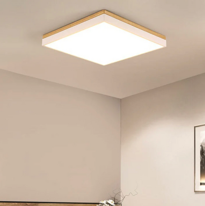 Nowoczesna lampa sufitowa LED – kwadratowy plafon z drewnianą ramką