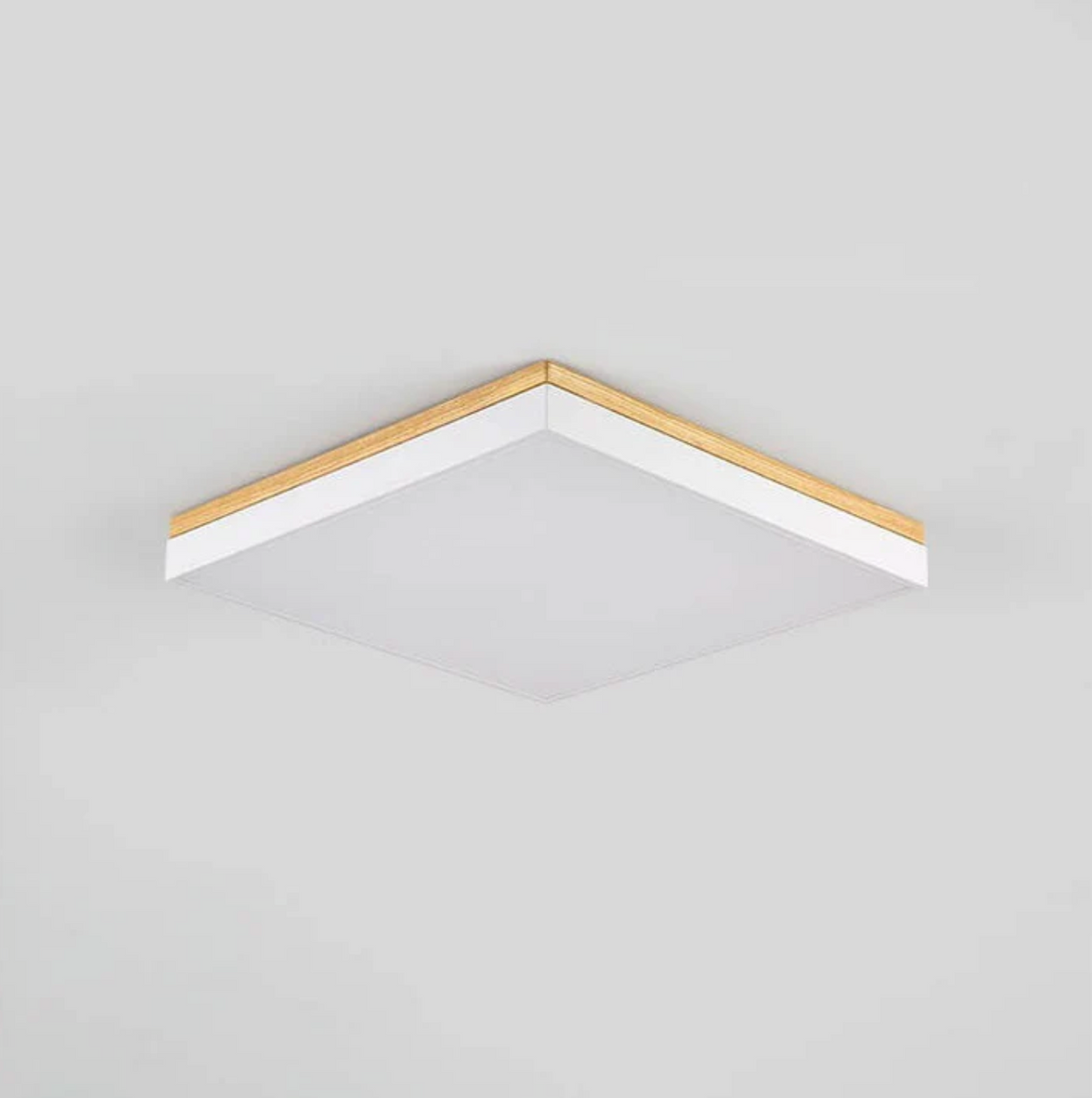 Nowoczesna lampa sufitowa LED – kwadratowy plafon z drewnianą ramką
