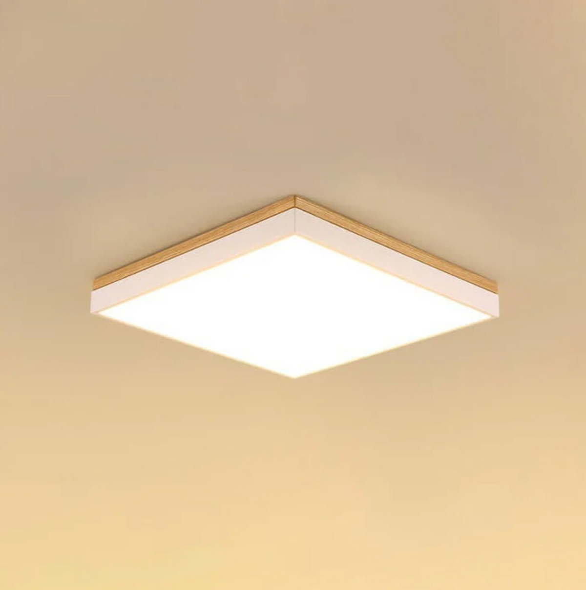 Nowoczesna lampa sufitowa LED – kwadratowy plafon z drewnianą ramką