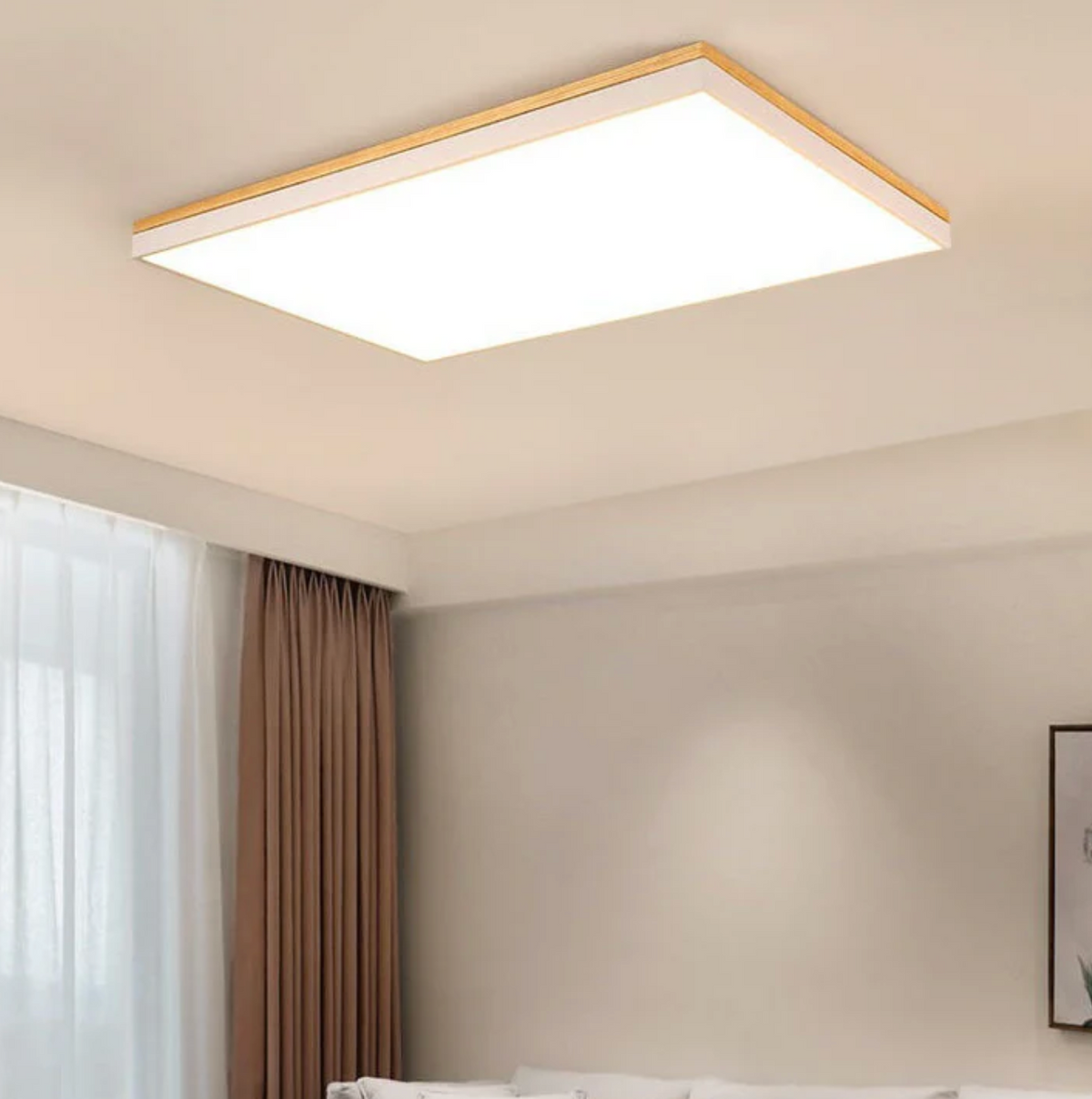 Nowoczesna lampa sufitowa LED – kwadratowy plafon z drewnianą ramką