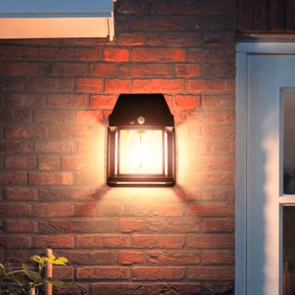 Solarna lampa ścienna LED z czujnikiem ruchu – stylowa latarnia ogrodowa