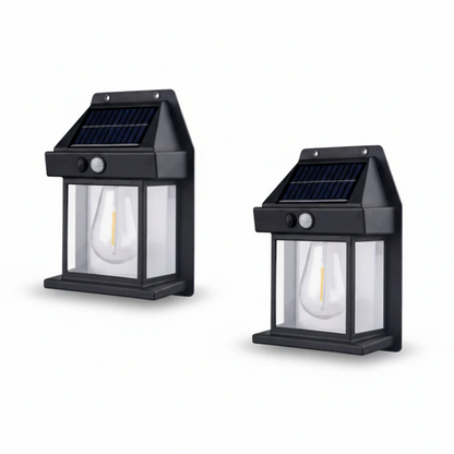 Solarna lampa ścienna LED z czujnikiem ruchu – stylowa latarnia ogrodowa