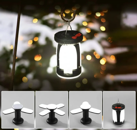 Solarna lampa kempingowa LED z powerbankiem i składanymi panelami