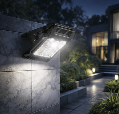 Solarna lampa LED z czujnikiem ruchu IP65 – zewnętrzne oświetlenie na ogród, balkon i taras