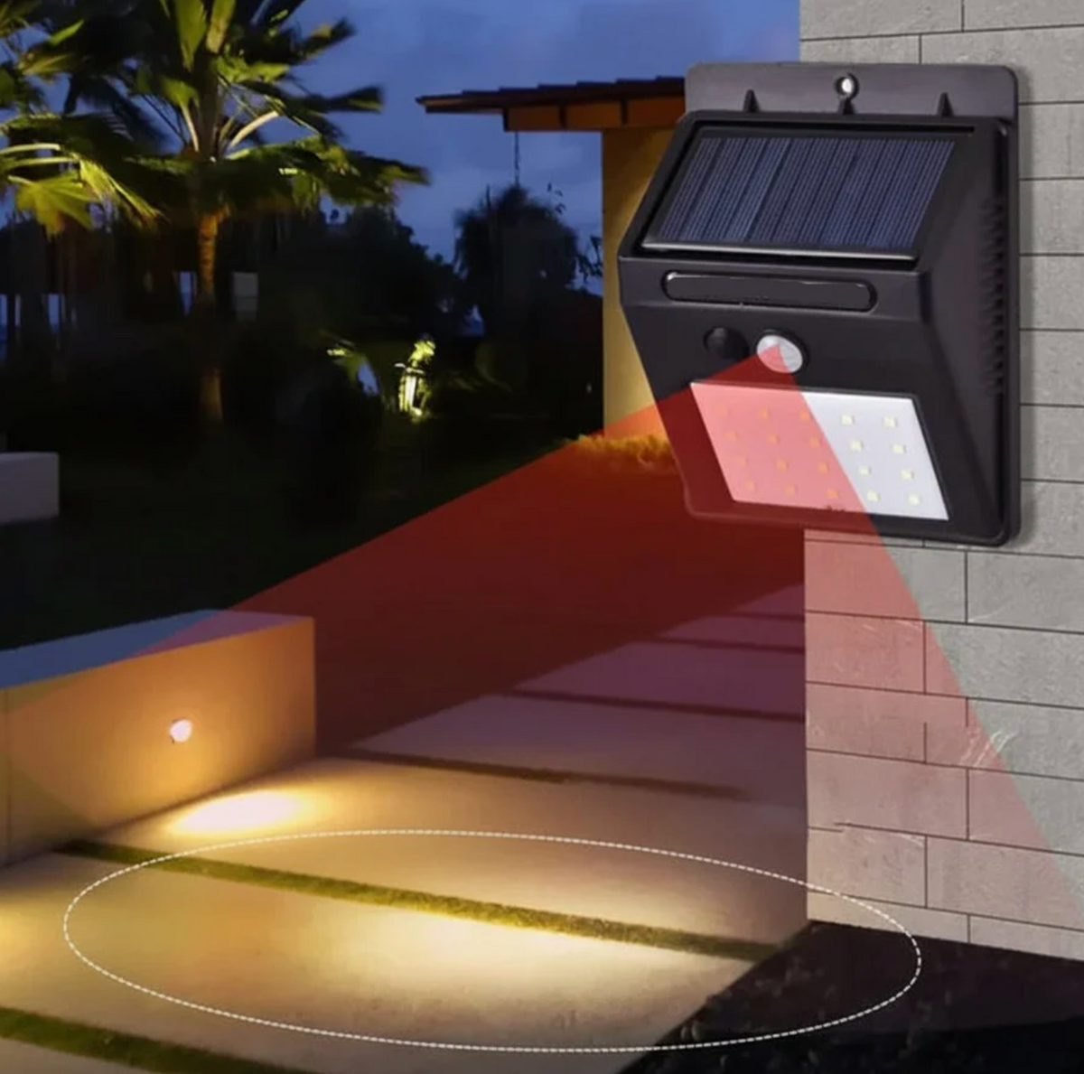 Solarna lampa ścienna LED z czujnikiem ruchu PIR – zewnętrzne oświetlenie IP65 do ogrodu i wejścia
