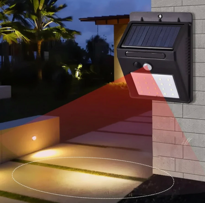 Solarna lampa ścienna LED z czujnikiem ruchu PIR – zewnętrzne oświetlenie IP65 do ogrodu i wejścia