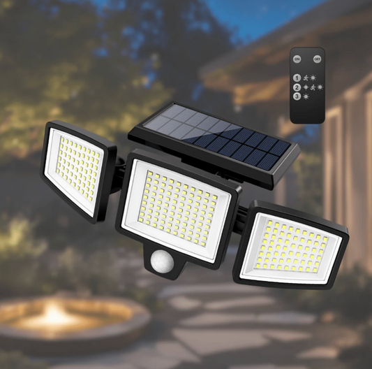 Solarna lampa LED z czujnikiem ruchu – zewnętrzny reflektor 210 LED 2500 lm do ogrodu i podjazdu