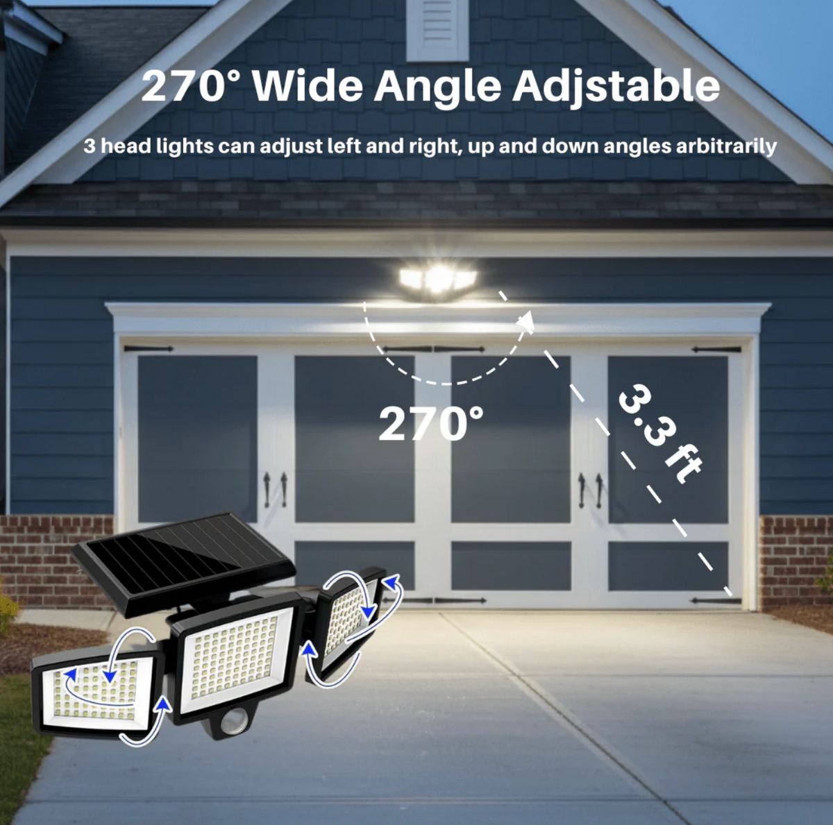 Solarna lampa LED z czujnikiem ruchu – zewnętrzny reflektor 210 LED 2500 lm do ogrodu i podjazdu