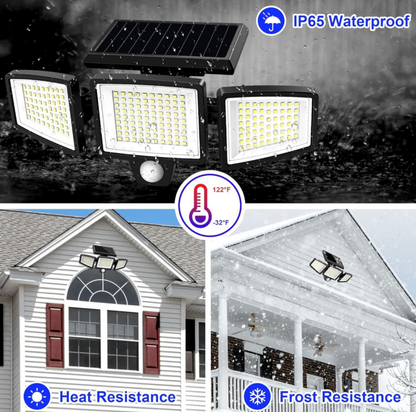 Solarna lampa LED z czujnikiem ruchu – zewnętrzny reflektor 210 LED 2500 lm do ogrodu i podjazdu