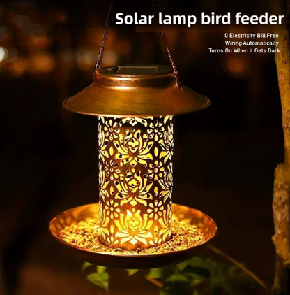 Solarna lampa ogrodowa LED karmnik dla ptaków – dekoracyjna latarnia wisząca 2w1
