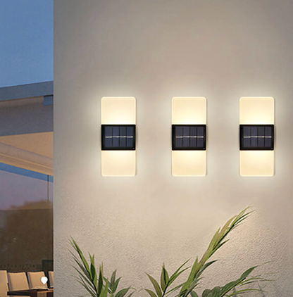 Solarna lampa ścienna LED nowoczesna – kinkiet zewnętrzny do elewacji, ogrodu i tarasu