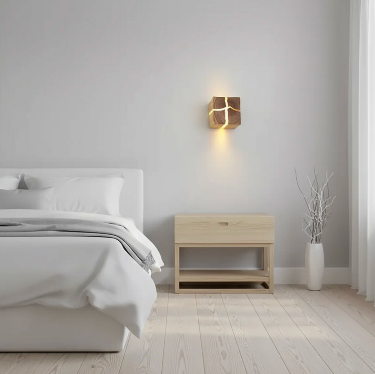 Drewny kinkiet ścienny LED handmade – dekoracyjna lampa ścienna z naturalnego drewna