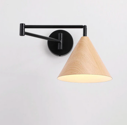 Nowoczesny kinkiet ścienny z drewnianym kloszem – minimalistyczna lampa ścienna