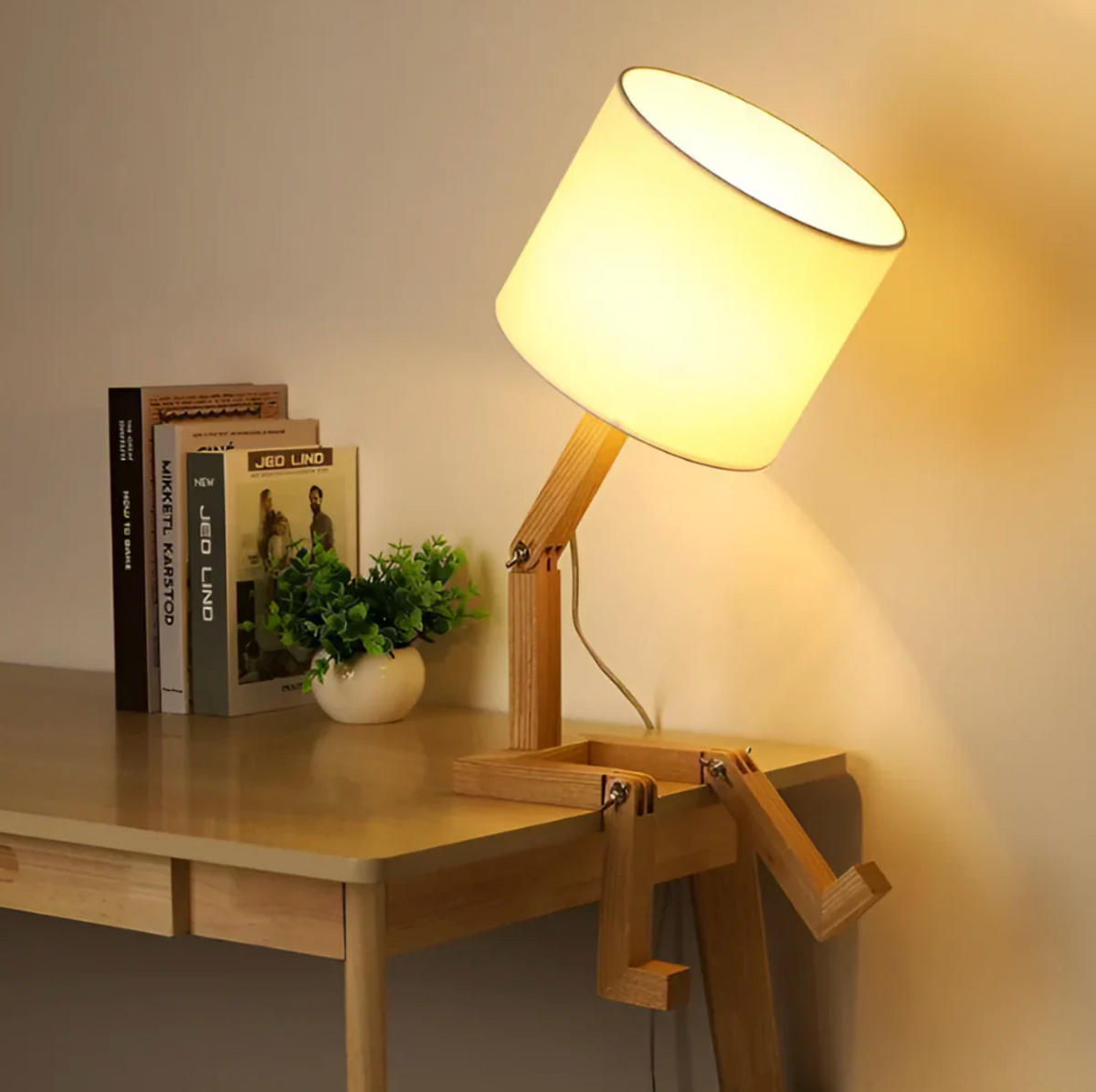 Designerska lampa stołowa drewniana – regulowana, nowoczesna forma drewniany robót
