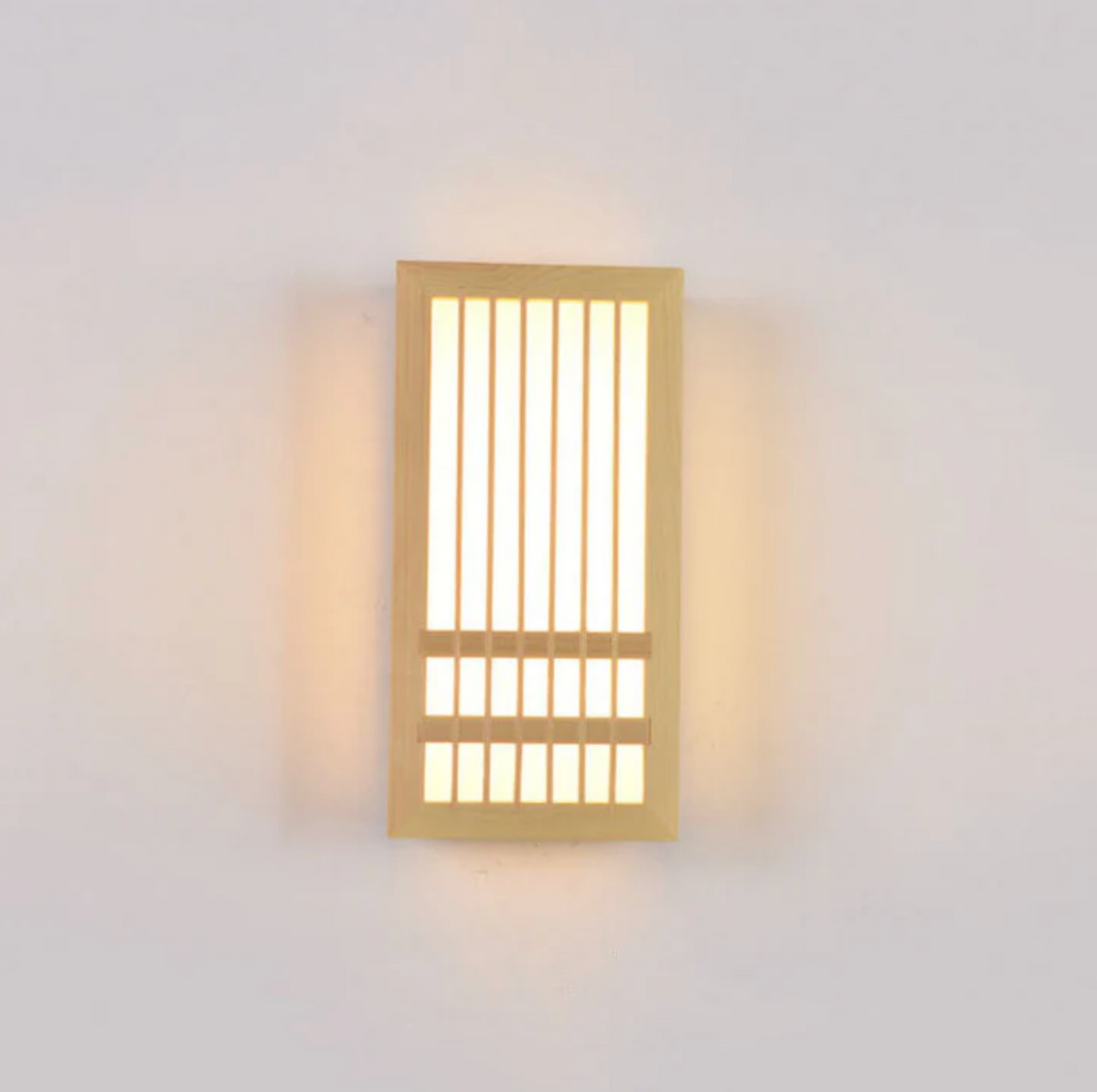 Kinkiet ścienny drewniany LED – lampa w stylu japandi z dekoracyjnym panelem