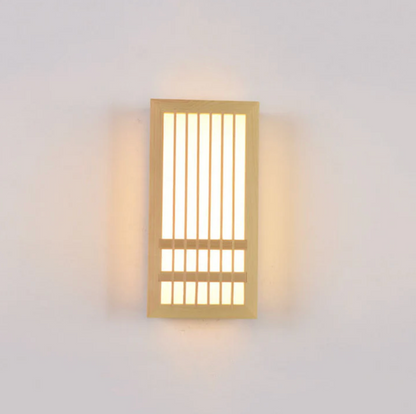 Kinkiet ścienny drewniany LED – lampa w stylu japandi z dekoracyjnym panelem