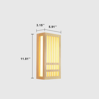 Kinkiet ścienny drewniany LED – lampa w stylu japandi z dekoracyjnym panelem